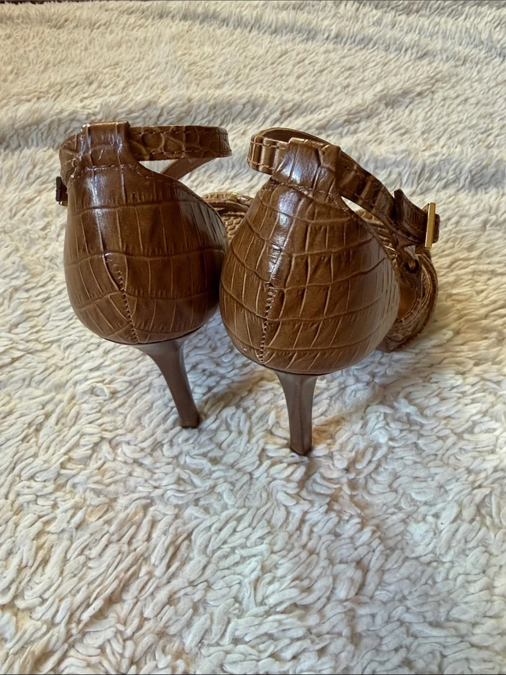 Tory Burch Cognac Croc-Embossed Strappy Heels size 8M